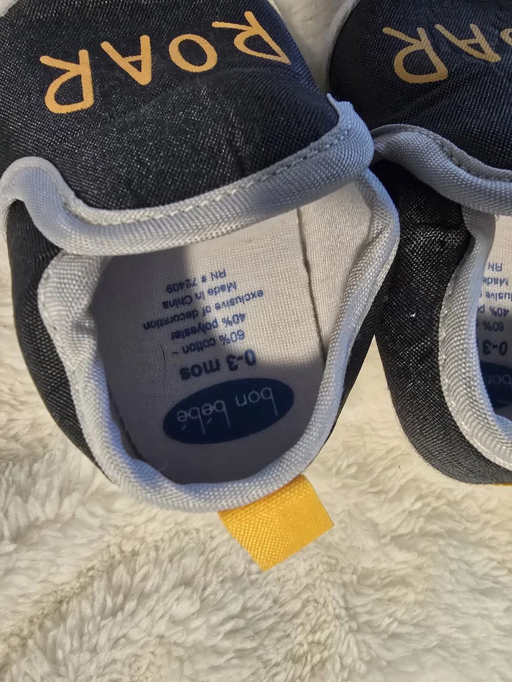 Bon Bebe Navy Slip-On Baby Shoes with Yellow Accents